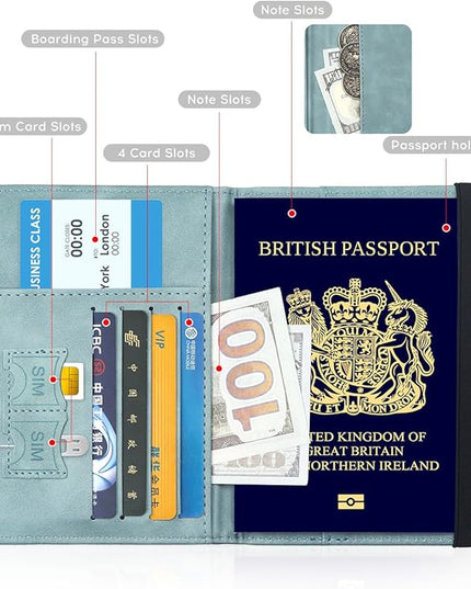 ILIYAH-Passport Cover-Passport Holder Travel Wallet-RFID Blocking Passport Case Travel Accessories Card Holder Wallet Unisex Travel Gifts(Blue)