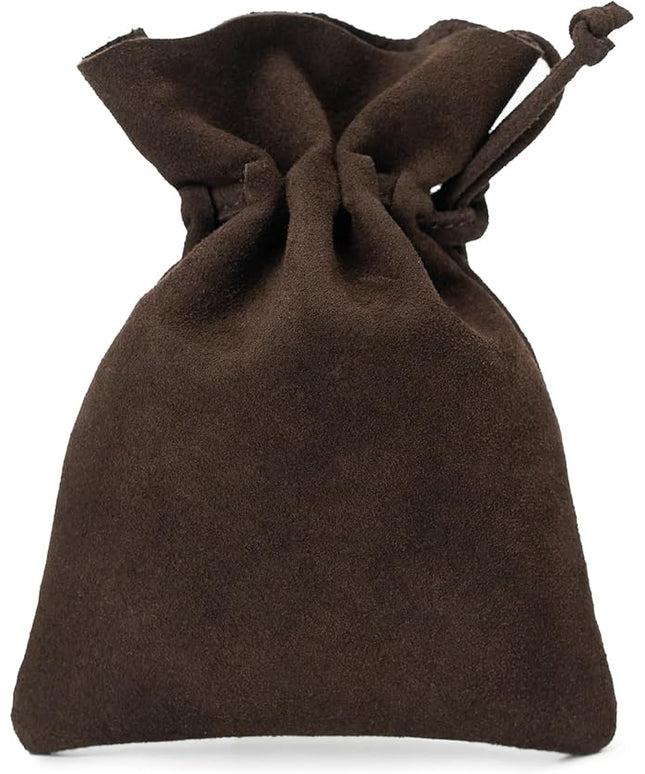 Medieval Drawstring Coin Pouch Bag, Leather Coin Pouch，Renaissance Drawstring Pouch Dice Bag, Small Coin Purse for Women/Men, Brown Swayze Suede