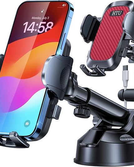 HTU 2026 Ultimate Best【True Military-Grade & Safety Cert】Car Phone Holder【Upgraded 360 Rotation & 100+LBS Strongest Suction】5-in-1 Truck Windshield Dashboard Vent Mount Stand for iPhone Android, Red