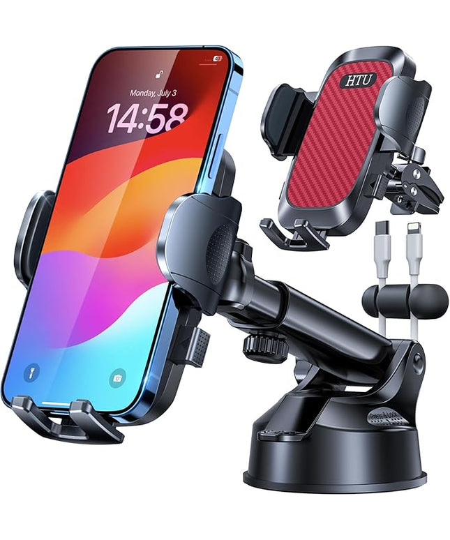 HTU 2026 Ultimate Best【True Military-Grade & Safety Cert】Car Phone Holder【Upgraded 360 Rotation & 100+LBS Strongest Suction】5-in-1 Truck Windshield Dashboard Vent Mount Stand for iPhone Android, Red