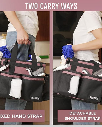 Compact Wearable Cleaning Caddy, Small Cleaning Caddy Supplies Organizer with Handle & Shoulder Straps for Housekeepers, Under Sink & Car Cleaning Tool Organizers Bag (LotusPink)