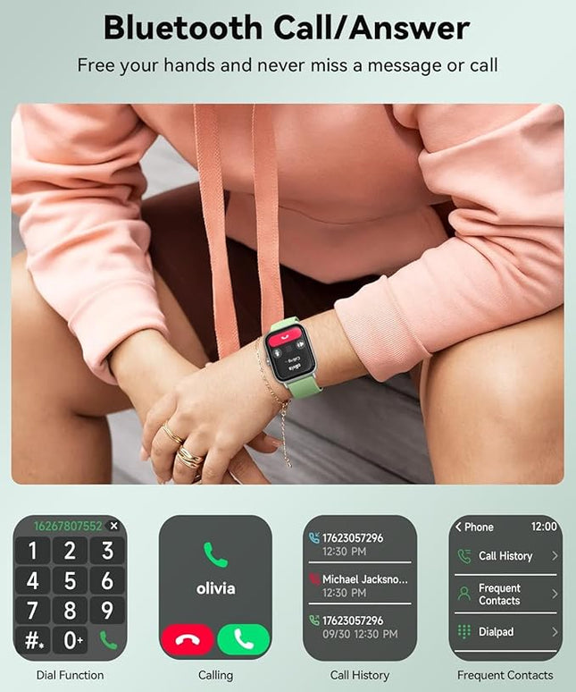 Smart Watches for Women/Men, Smart Watch for Android Phones and iPhone Compatible, Alexa Built-in, 1.8" Fitness Watches for Women, IP68 Waterproof /Bluetooth Call, Heart Rate/Sleep Monitor, Green
