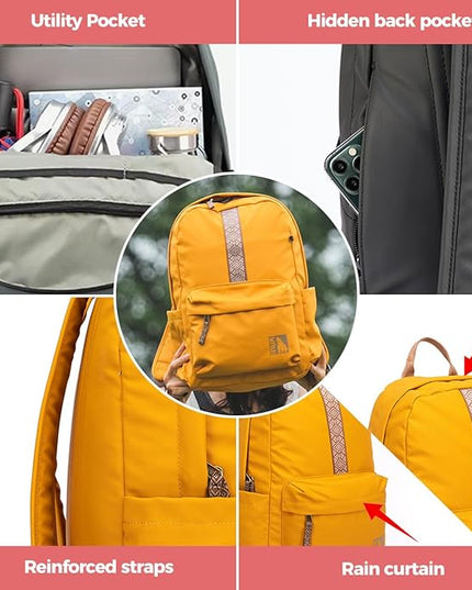 INUK Geometric Stripe Laptop Backpack, 13 Inch Water Resistant Backpack for College & Work, Recycled Travel Daypack Made from 24 Plastic Bottles, with Hidden Pocket & Luggage Strap, Honeycomb