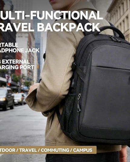 Travel Laptop Backpack, Waterproof 15.6 Inch Computer Work Lightweight Packback Bag for Men Women College Gift, Black (Black)