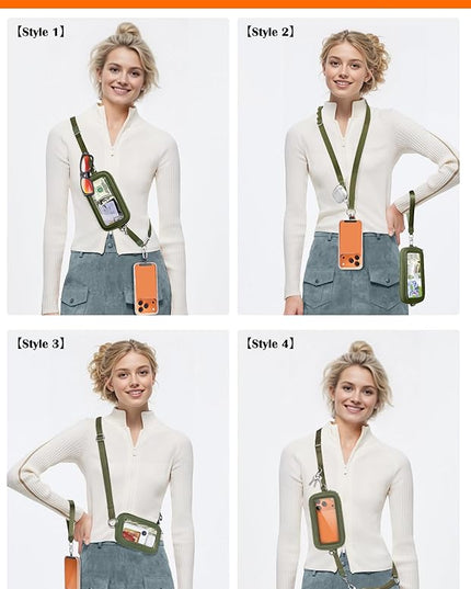 takyu Clip and Go Strap for Phone with Wallet Crossbody, 4-in-1 Hands-Free Phone Lanyard with Detachable Wallet Wrist Strap, Convertible Crossbody Bags with ID Window for Women Travel, Forest Green