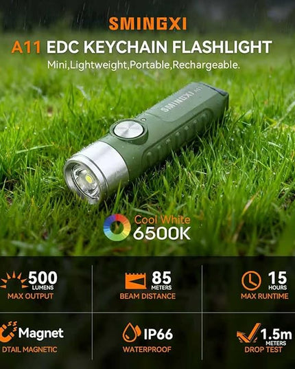 A11 Rechargeable Keychain Flashlight -Pocket Mini Flashlight,Key-Chain 500 High Lumens,EDC Flashlights,Waterproof Small Lightweight for Everyday Carry, Camping, Hiking, Emergency