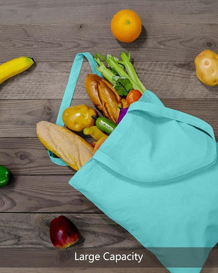 TOPDesign 12-Pack Economical 16"x15" Aqua Blue Cotton Tote Bags, Lightweight Medium Reusable Grocery Shopping Cloth Bags, Suitable for DIY, Advertising, Promotion, Gift, Activity