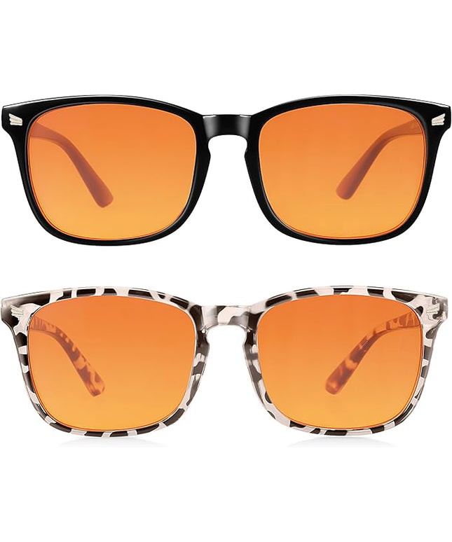 2 Packs Professional Sleep Glasses with 98.7% Blue Light Blocking Dual AR Coatings Amber Lens, Computer Gaming Glasses for Men Women, Anti Fatigue & Eye Strain