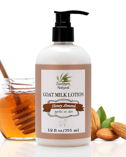Southern Natural Goat Milk Lotion – Nourishing Face, Body & Hand Moisturizer for Dry & Sensitive Skin - Hydrating Cream, Gentle Skincare for Soft & Smooth Feel - Honey Almond Scent - 12oz