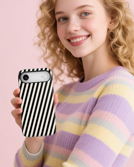 Magnetic for iPhone 17 Air Case Cute Diagonal Stripes Phone Case, Shockproof Slim TPU and Hard PC Protective Phone Cover Compatible with MagSafe Designed for Women Girls,Black and White