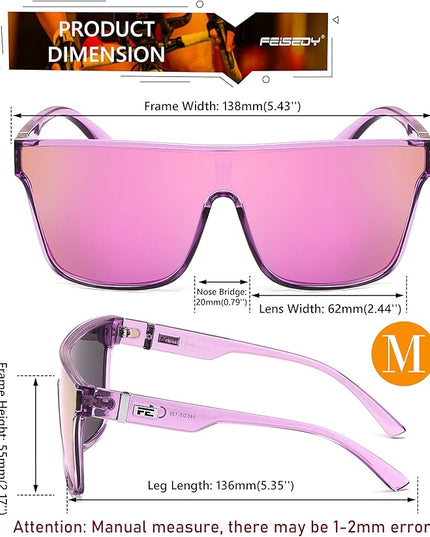 FEISEDY Sunglasses for Women Men, Fashion Mirrored Single Lens, Driving Beach Sunnies UV400 Shades B2996