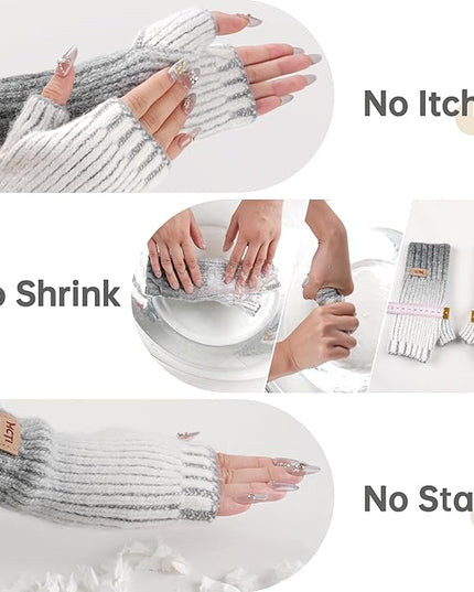 MCTi Winter Gloves for Women, Fingerless Mittens Knitted, Typing Gloves with Long Wrist Cuff, Warm for Cold Weather