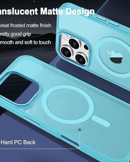 Hython Case for iPhone 16 Pro Case Magnetic Translucent Matte Phone Cases 6.3" [Compatible with MagSafe] Thin Slim Fit Shockproof Bumper Hard Protective Cover for Women Men Girls, Frosted Lake Blue