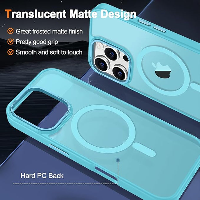 Hython Case for iPhone 16 Pro Case Magnetic Translucent Matte Phone Cases 6.3" [Compatible with MagSafe] Thin Slim Fit Shockproof Bumper Hard Protective Cover for Women Men Girls, Frosted Lake Blue