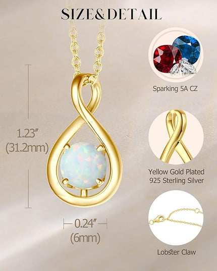 FANCIME Birthstone Necklaces for Women Fine Jewelry Sterling Silver Dainty Infinity Pendant Anniversary Birthday Christmas Gifts for Her Wife Mom Lady Daughter, Chain 16"+2" Extend