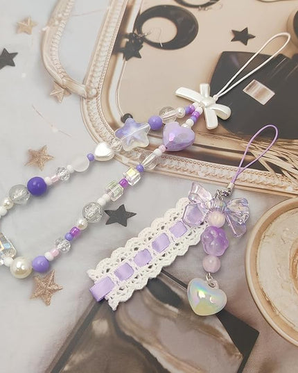 2 Pack Phone Charms, Cute Aesthetic Beaded PhoneCharm Strap Phone Lanyard String PhoneChain Accessories for Bag Keychain Airpods Camera Pendants