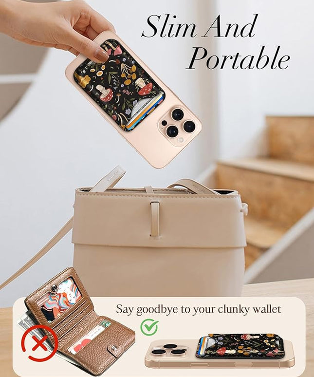 Shorogyt Compatible with Magsafe Wallet Magnetic Card Holder - Mushroom Plant Phone Wallets for Women Teen Girls Cute for iPhone 17/16/15/14/13/12 Series Slim for Apple Mag RFID Magnet, Fit 3 Cards