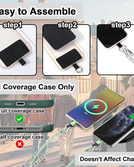 XANGNIER Clip and Go Strap for Phone with Wallet Crossbody, Phone Strap with Zippered Wallet, Adjustable Anti Theft Cellphone Lanyard for Women, Cellphone Chain Accessories,Chain Silver