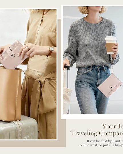 Dadanism RFID Passport Holder for Travel, Pu Leather Passport Wallet Cover with Card Holders, SIM Slots, Zippered Coin Pocket and Cash Slot, Slim Compact Travel Wallet for Women, Pink