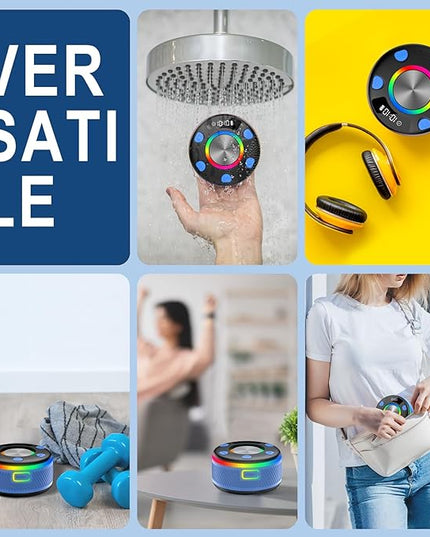 Bluetooth Speaker, Shower Speaker, IP7 Waterproof Portable Speakers Bluetooth 5.4 with HD Sound, RGB Light/LED Display/Hands-Free Call/Suction Cup Perfect for Bathroom Sing-Along Stocking Stuffers