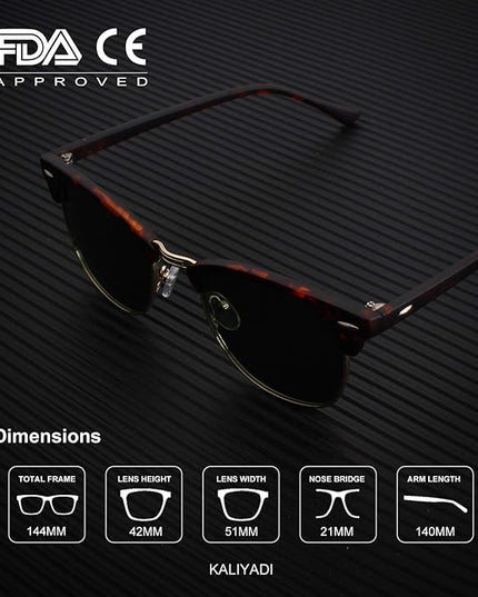 KALIYADI Sunglasses Men Polarized Sunglasses for Men Women Unisex Semi-Rimless Frame Retro Driving Sun Glasses UV Blocking