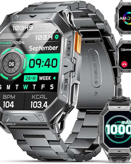 LIGE Military Smart Watches for Men(Answer/Make Calls),100-Day Battery Life,2.13" AMOLED Outdoor Sports Smartwatch with Compass,Heart Rate/Sleep Monitor Fitness Tracker for Android iOS,AI Voice
