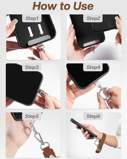 Clip and Go Strap for Phone with Wallet Crossbody Phone Lanyard Adjustable and Detachable RFID Wristlet Wallet with ID Window and Zipper, Brown
