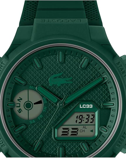 Lacoste LC33 Men's Analog-Digital Watch – TR90 Case, World Clock, Stopwatch, Alarm, Backlight, Textured Silicone Strap, Premium Fashion Timepiece - Gift for Him - 45mm