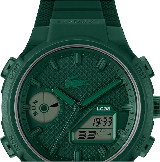 Lacoste LC33 Men's Analog-Digital Watch – TR90 Case, World Clock, Stopwatch, Alarm, Backlight, Textured Silicone Strap, Premium Fashion Timepiece - Gift for Him - 45mm