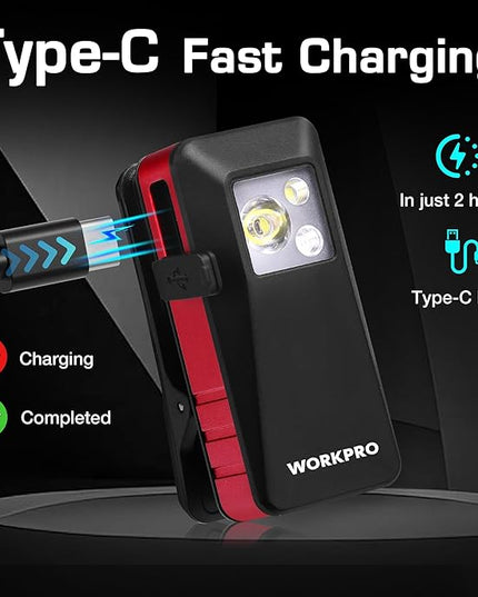 WORKPRO 2PCS EDC Flashlight Clip-on Light, 500 Lumens Rechargeable Flashlight with Type-C, Magnetic Pocket Light for Working, Cycling, Signaling, Running, Camping