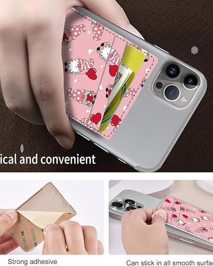 Phone Card Holder, Dual Pocket Leather Wallet Adhesive Stick On, Cute Credit Card Holder for Smartphones Case Compatible with Most Phone（Lovely old man）
