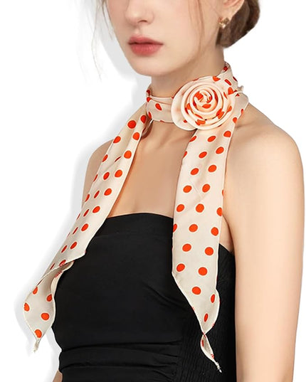 Chiffon Scarf for Women, Removable Flower Neck Scarf Light Soft Fashion Rose Scarves Versatile Headband or Hair Band