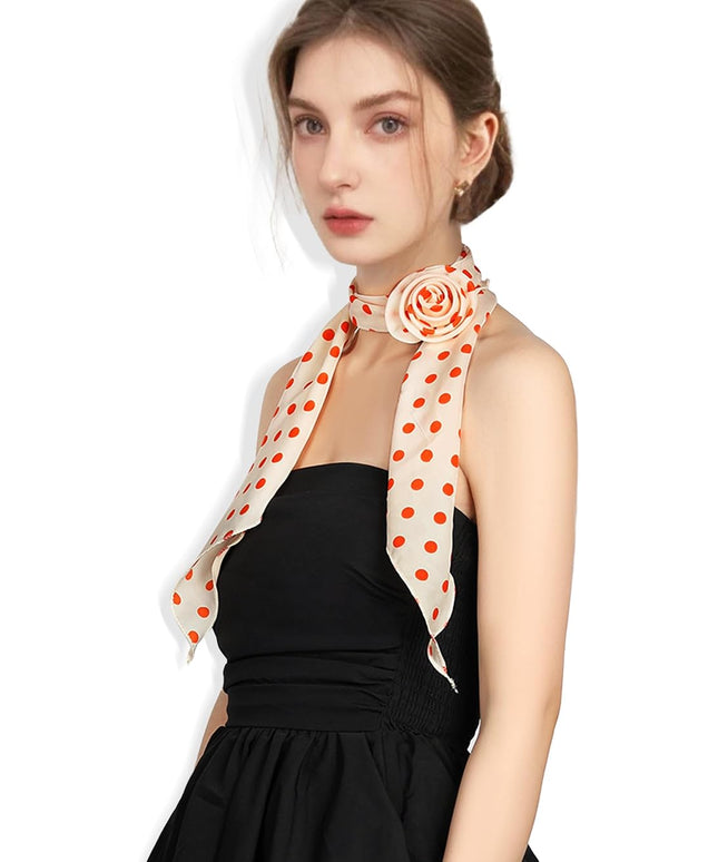 Chiffon Scarf for Women, Removable Flower Neck Scarf Light Soft Fashion Rose Scarves Versatile Headband or Hair Band