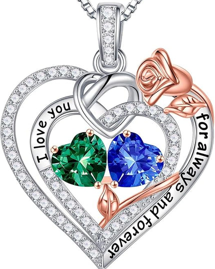 Iefil Christmas Gifts for Wife Women - 925 Sterling Silver Double Birthstone Necklace, Anniversary Birthday Gifts for Women, Jewelry Gift for Wife Girlfriend Mom Her