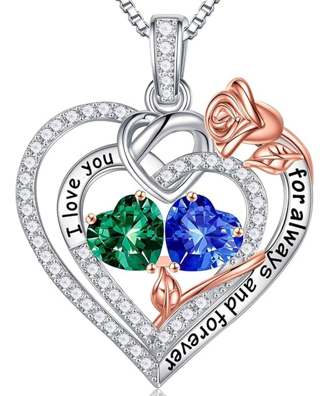Iefil Christmas Gifts for Wife Women - 925 Sterling Silver Double Birthstone Necklace, Anniversary Birthday Gifts for Women, Jewelry Gift for Wife Girlfriend Mom Her
