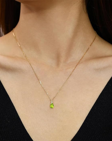 FANCIME 14K Solid Yellow Gold Birthstone Pendant Necklace for Women with Diamond Pear Shaped Teardrop Necklace Birthday Gifts for Mom Women Sterling Silver Chain 16" + 2" Extender