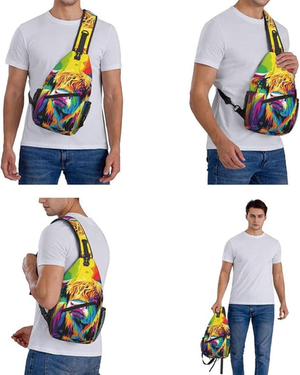 Animal Face Sling Bag Crossbody Bags Chest Bag Backpack for Travel Running and Hiking for Men Women Colorful Yak