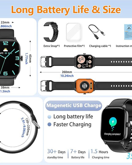 Smart Watch for Women Men with Text and Call, 2025 New AI Smartwatches with Heart Rate/SpO2/Sleep/Stress Monitor, 100+ Sports Modes, GPS Fitness Watches Compatible with iOS/Android (Map, Black)