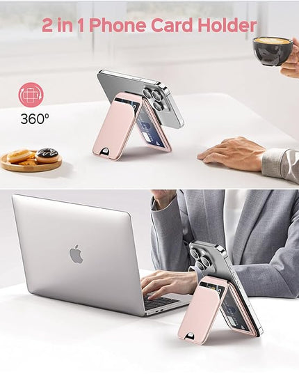 Mag-Safe Wallet for Women Strongest Magnetic Lightweight Phone Wallet Stand Adjustable Leather Card Holder for iPhone 17/16/15/14/13/12 Series, Not for iPhone 13/12 Mini (Pink)