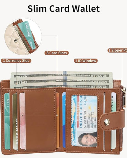 FALAN MULE Small Wallets Woman Leather Bifold RFID Blocking Card Holder With Zipper Coin Pocket