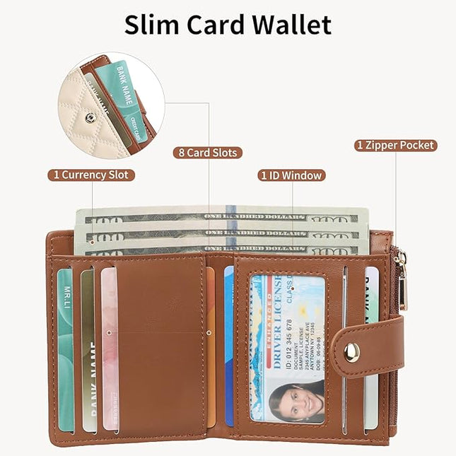 FALAN MULE Small Wallets Woman Leather Bifold RFID Blocking Card Holder With Zipper Coin Pocket