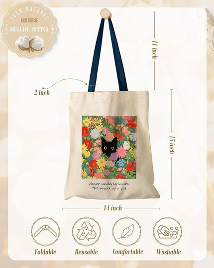 Aesthetic Canvas Tote Bag - Reusable Shoulder Tote Bag for Women Lady Casual Vacation, Shopping, Work, Gym