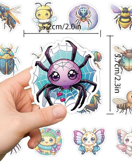 Cute Insect Vinyl Stickers, 50 PCS Waterproof Cartoon Bug Animal Decals for Laptops, Scrapbooking, Journals, Water Bottles, Phones, Notebooks & DIY Decor
