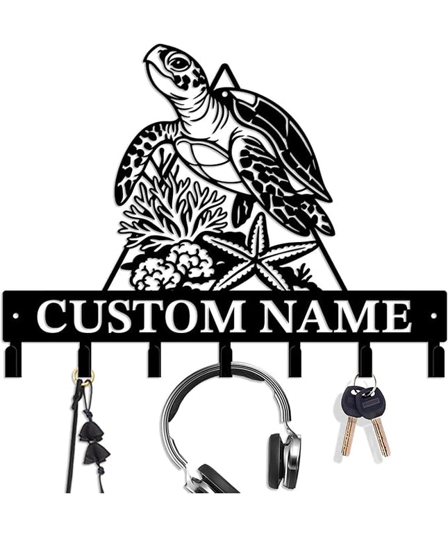 Casebrick Custom Sea Turtle Metal Wall Hooks,Key Holder-Personalized Iron Wall Decor for Keys, Coats & Home Organization (Black, Handmade,Decorative for Entryway, Beach,Bedroom,Office) (Style M)