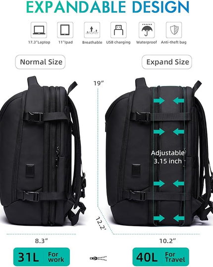 Carry on Backpack for Women Men 40L Flight Approved Travel Backpack Fit 17 Inch Laptop with USB Charging Expandable Business Weekender