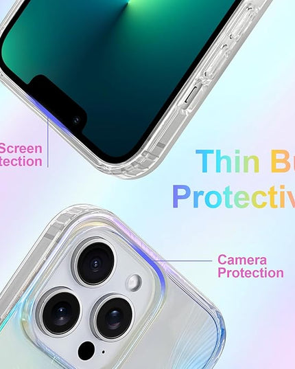 Glitter Case for iPhone 13 Pro Case for Women Girls [ Compatible with Magsafe ] Clear Cute Aesthetic Girly Iridescent Feather Sparkly Bling Magnetic Phone Cover, Gradient Blue & Pink