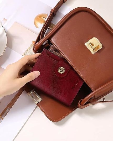 Blucoay Wallet Women,RFID Blocking Real Leather Womens Wallet Bifold Compact Card Holder Small Wallet for Women with Removable ID Window Red