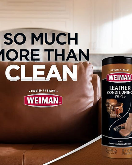 Weiman Leather Cleaner Wipes - Clean Condition UV Protection Help Prevent Cracking or Fading of Furniture, Car Interior, Couch, and Shoes, 2 Pack with Microfiber Cloth