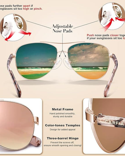 CARFIA Polarized Sunglasses for Women UV Protection Acetate Arms Metal Frame Woman's Shades CA3216
