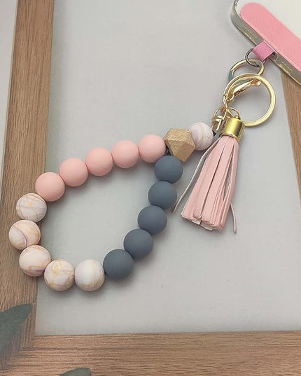 Phone Lanyard Silicone Beaded Phone Wrist Strap Cute Elastic Cell Phone Wristlet Chain Bracelet with 2 Tether Tab